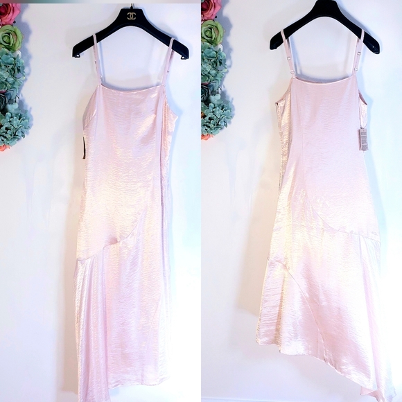 RACHEL ROY Dress Midi Asymmetrical Slip Dress Maxi Nude Satin Glossy Cocktail - Picture 5 of 10